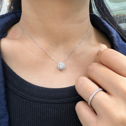 Lab diamond Round 1ct halo two-way pave ring