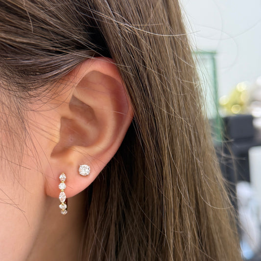 Lab diamond marquise round 1ct mix13mm hoop earrings-pair (larger version )