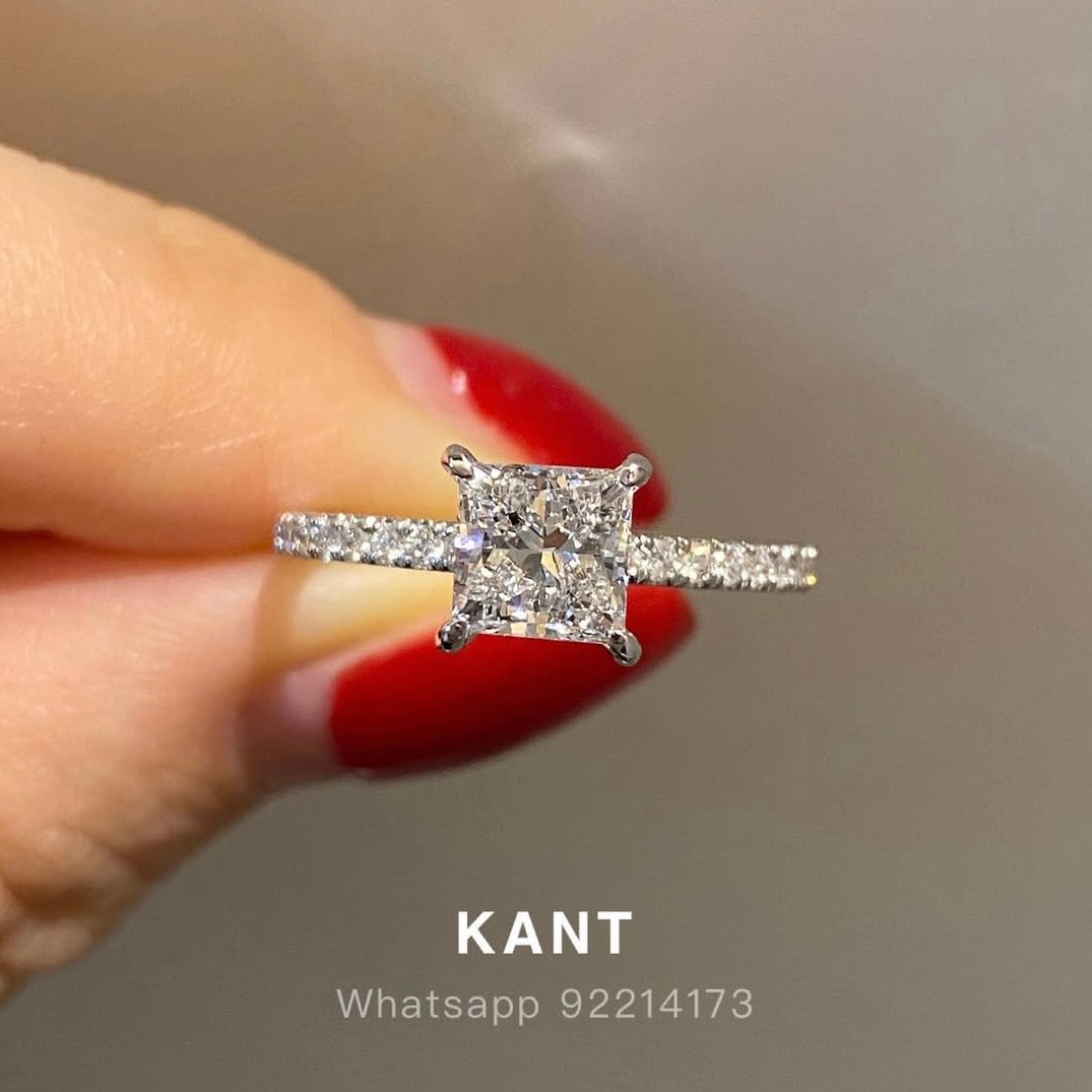 IGI Lab diamond Princess cut 1ct underhalo pave ring