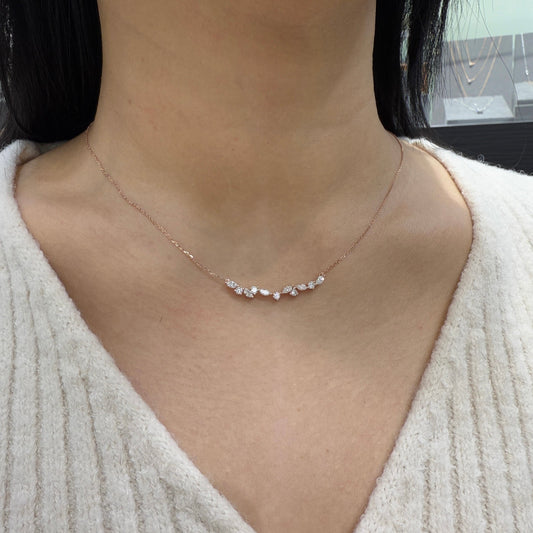 Lab diamond marquise shape round mix bar 0.5ct necklace