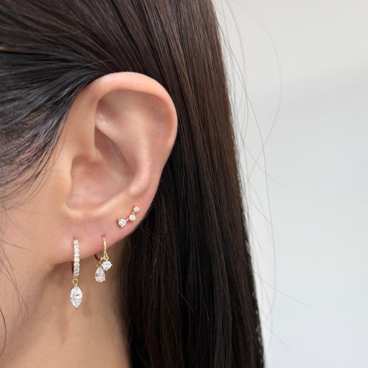 Lab diamond Marquise shape 0.85ct 10mm huggie  hoop earrings-pair