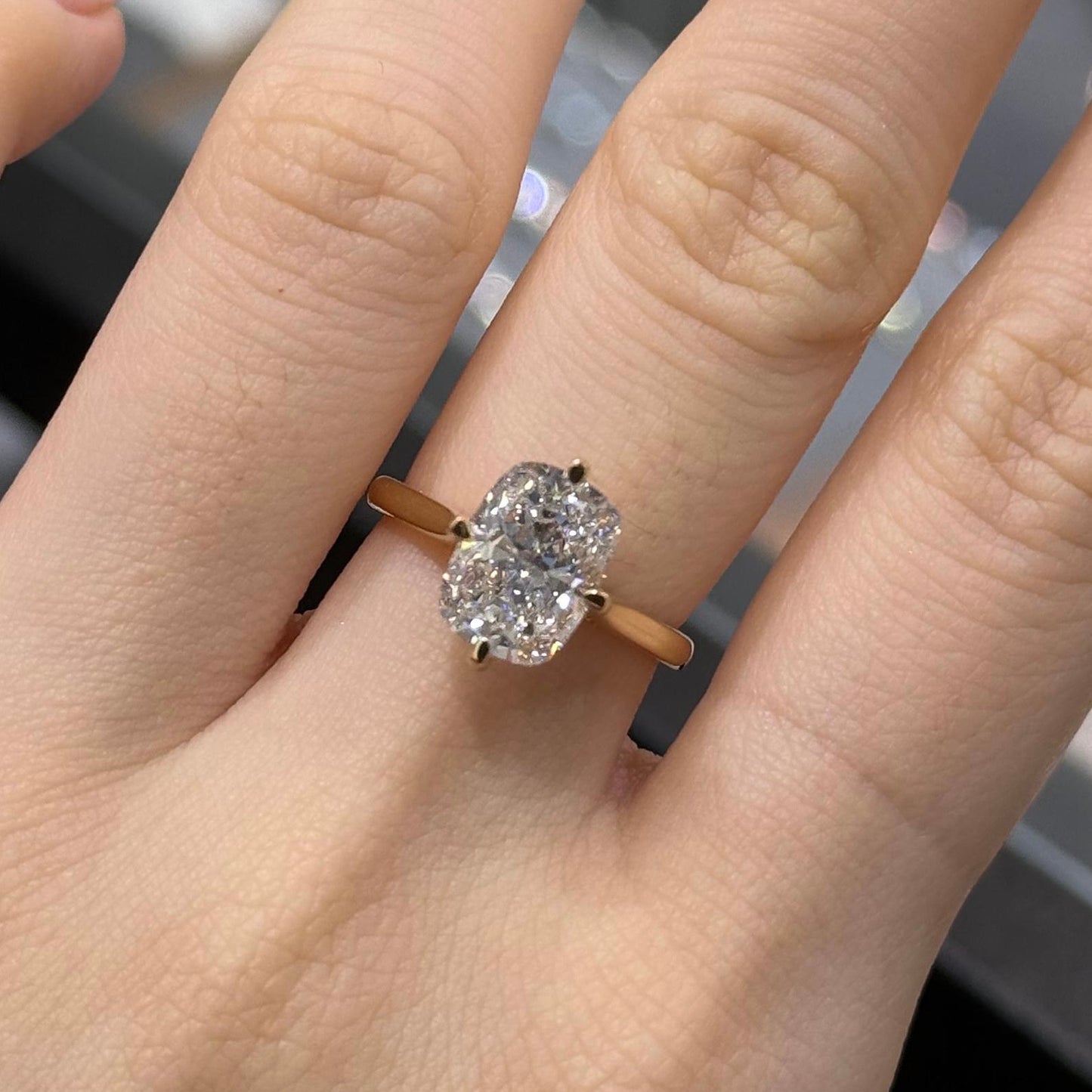 IGI lab diamond long cushion 2.5ct under halo compass ring