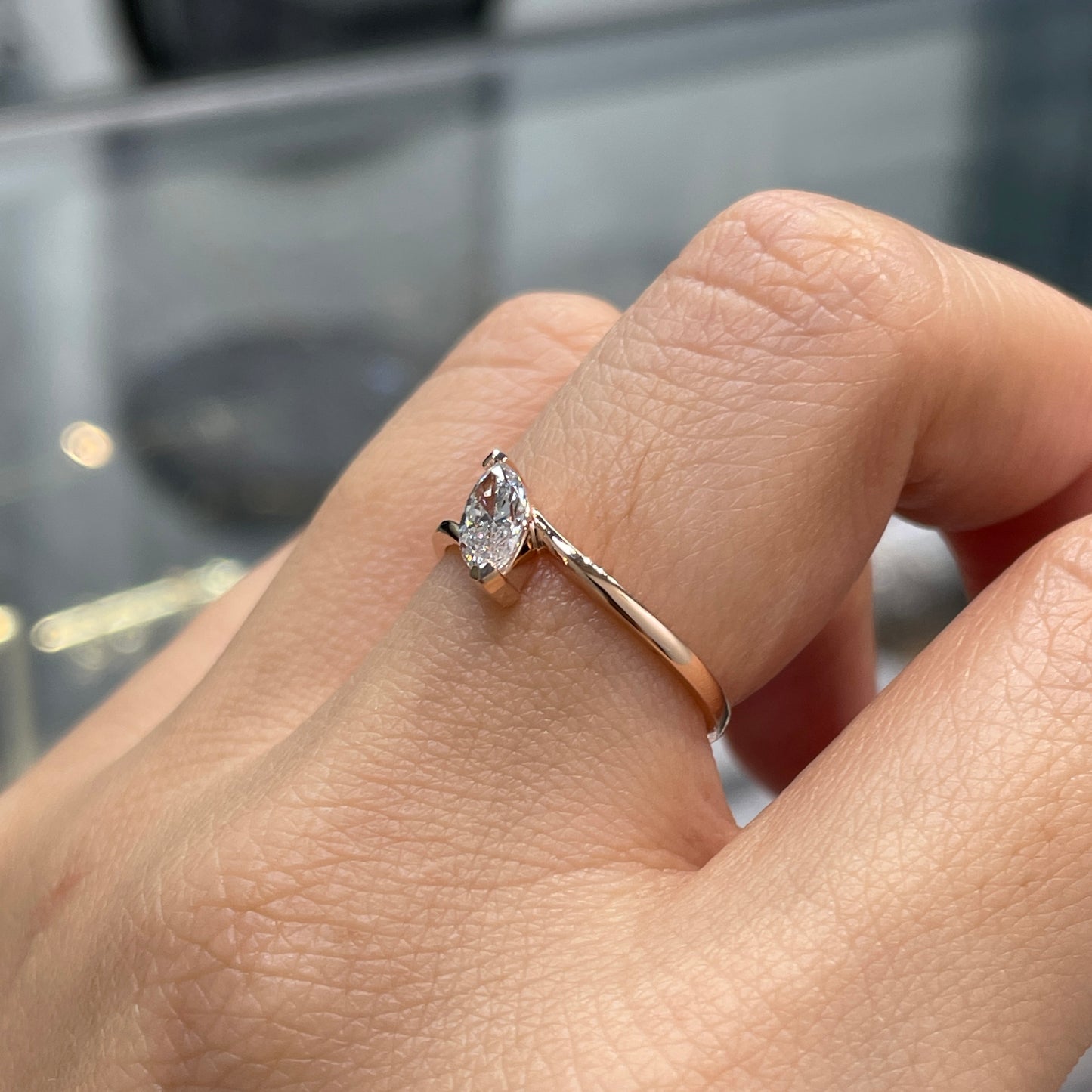 Lab diamond Marquise shape 0.4ct Twist band ring