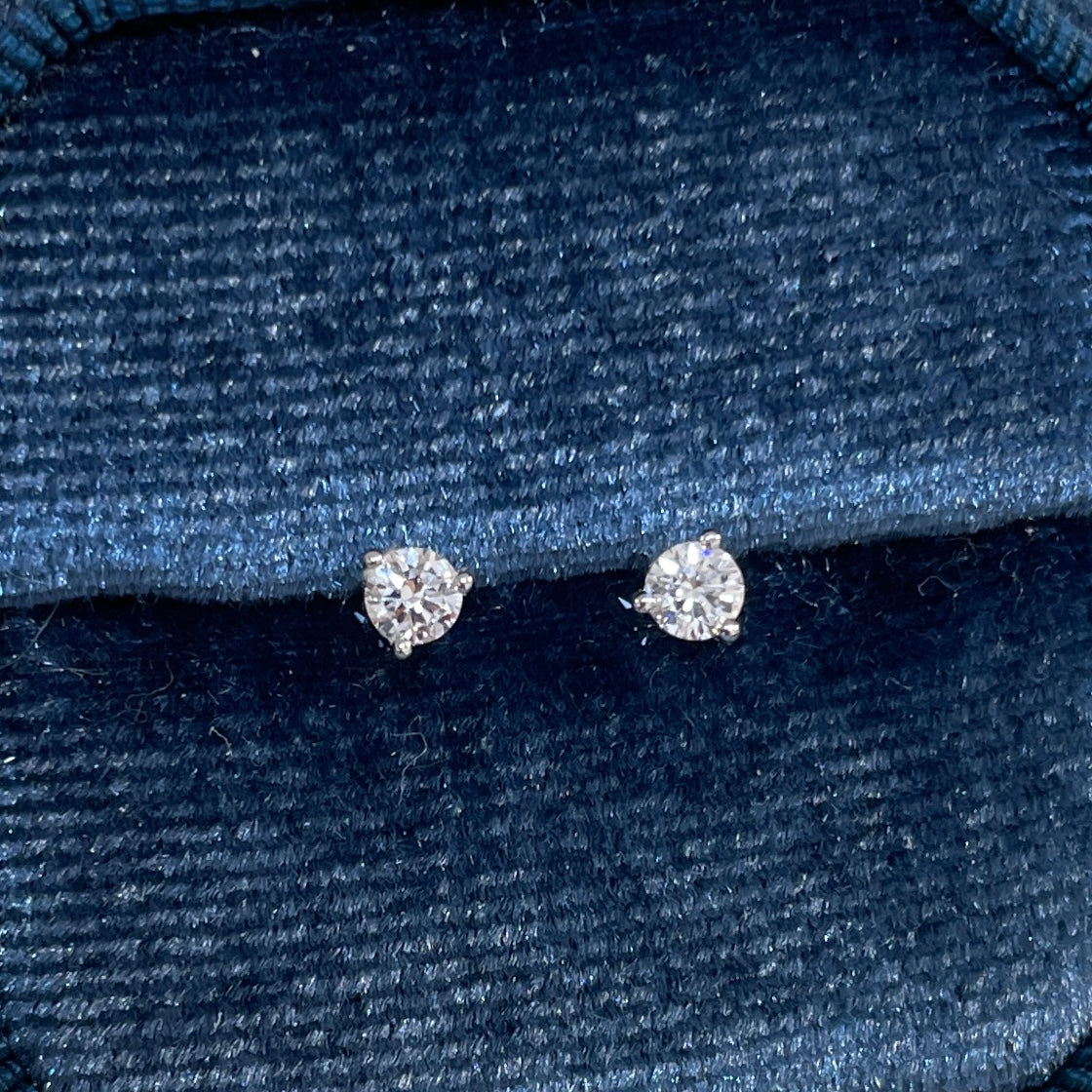 Lab diamond round 0.26ct three prong stud earrings-pair