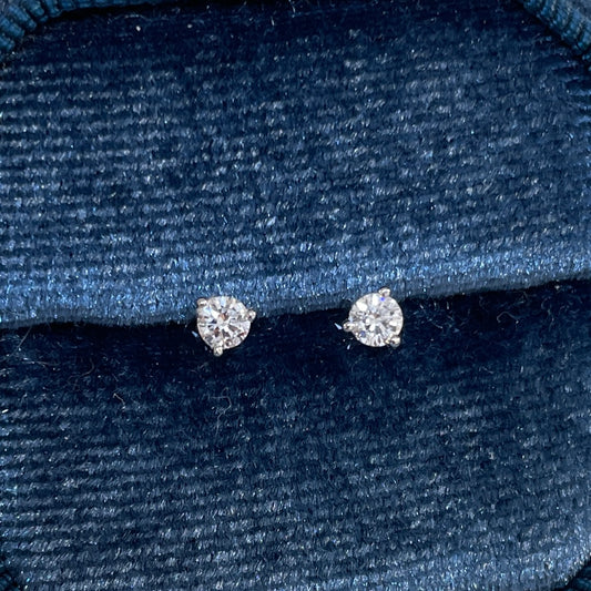Lab diamond round 0.26ct three prong stud earrings-pair