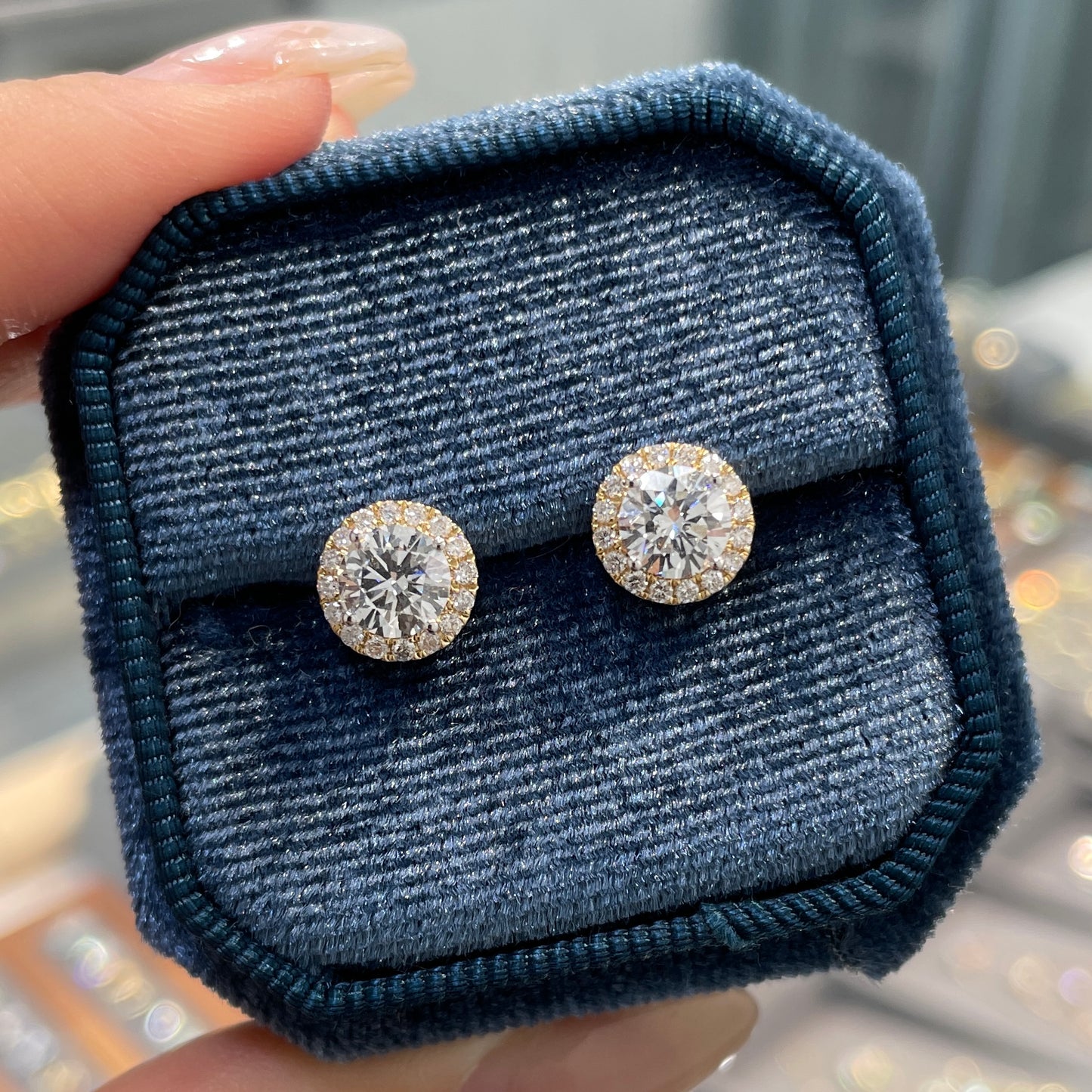 Lab diamond round 1.6ct with two tone removable halo jacket earrings-pair