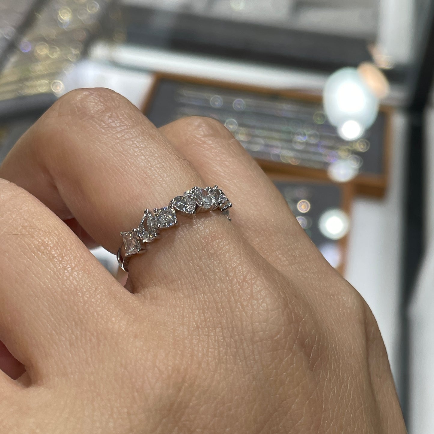 Lab diamond fancy shape 1.35ct irregular half eternity  ring