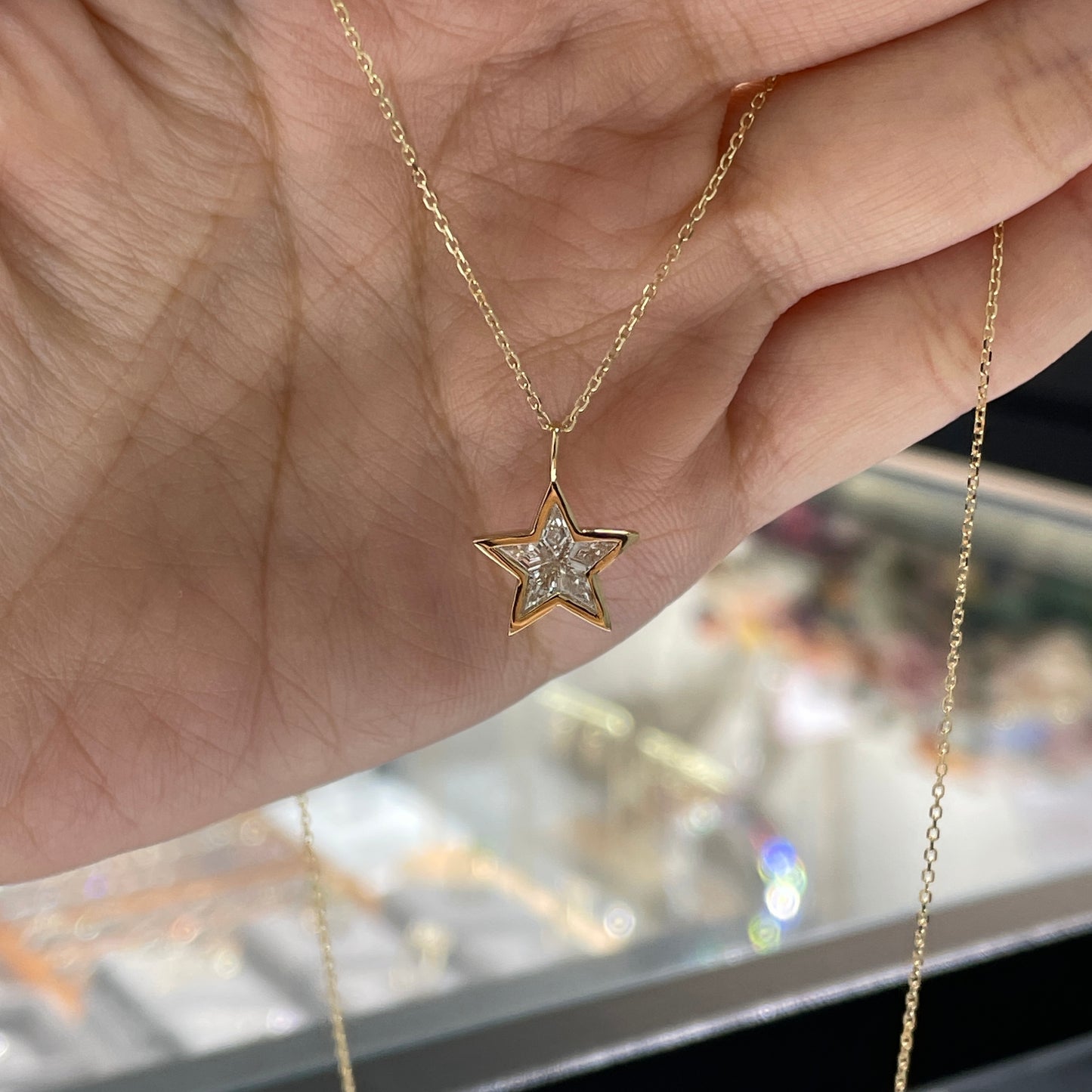 Lab diamond kite cut 0.5ct illusion star bezel pendant with necklace