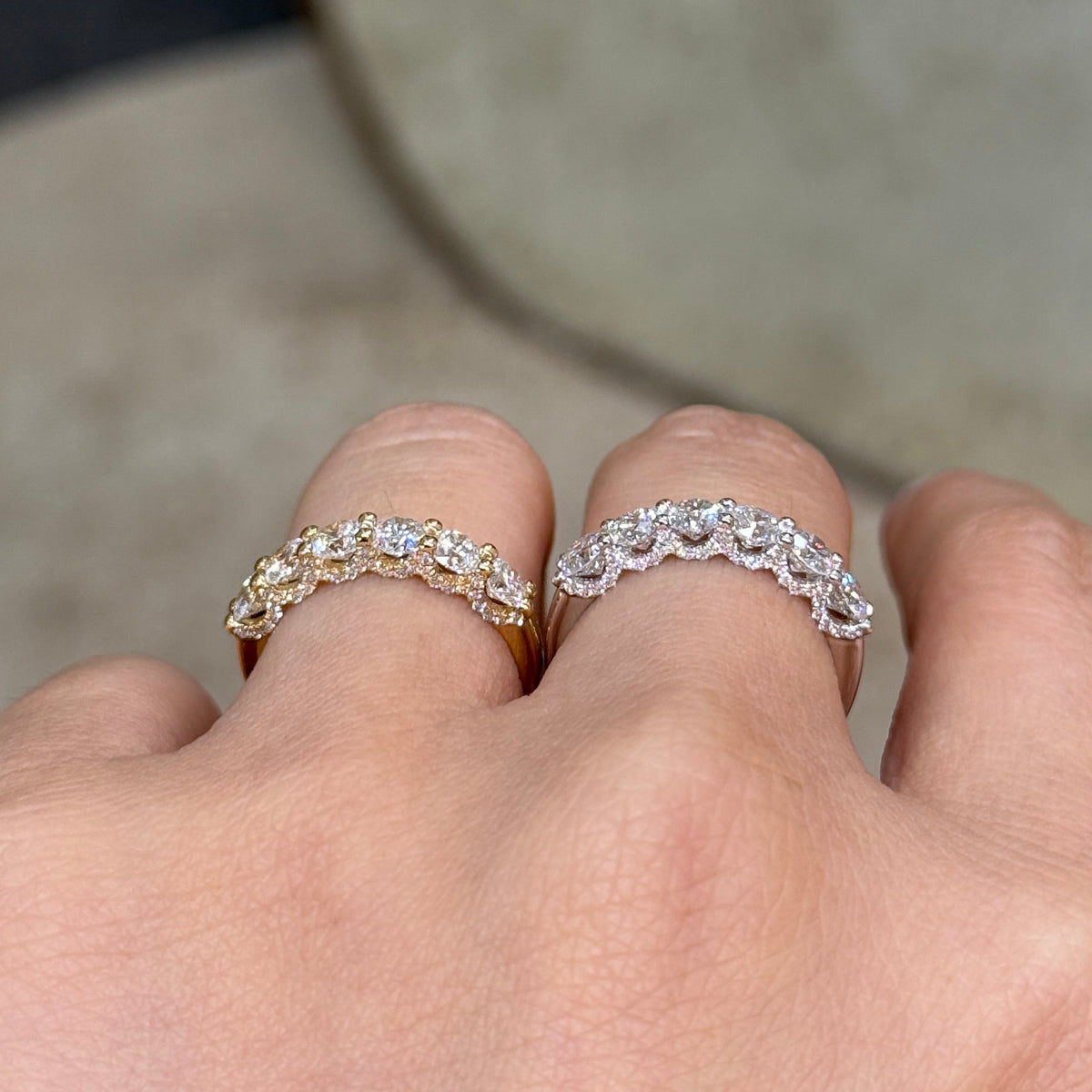 9k Lab diamond Round 1.2ct U-prong pave eternity ring