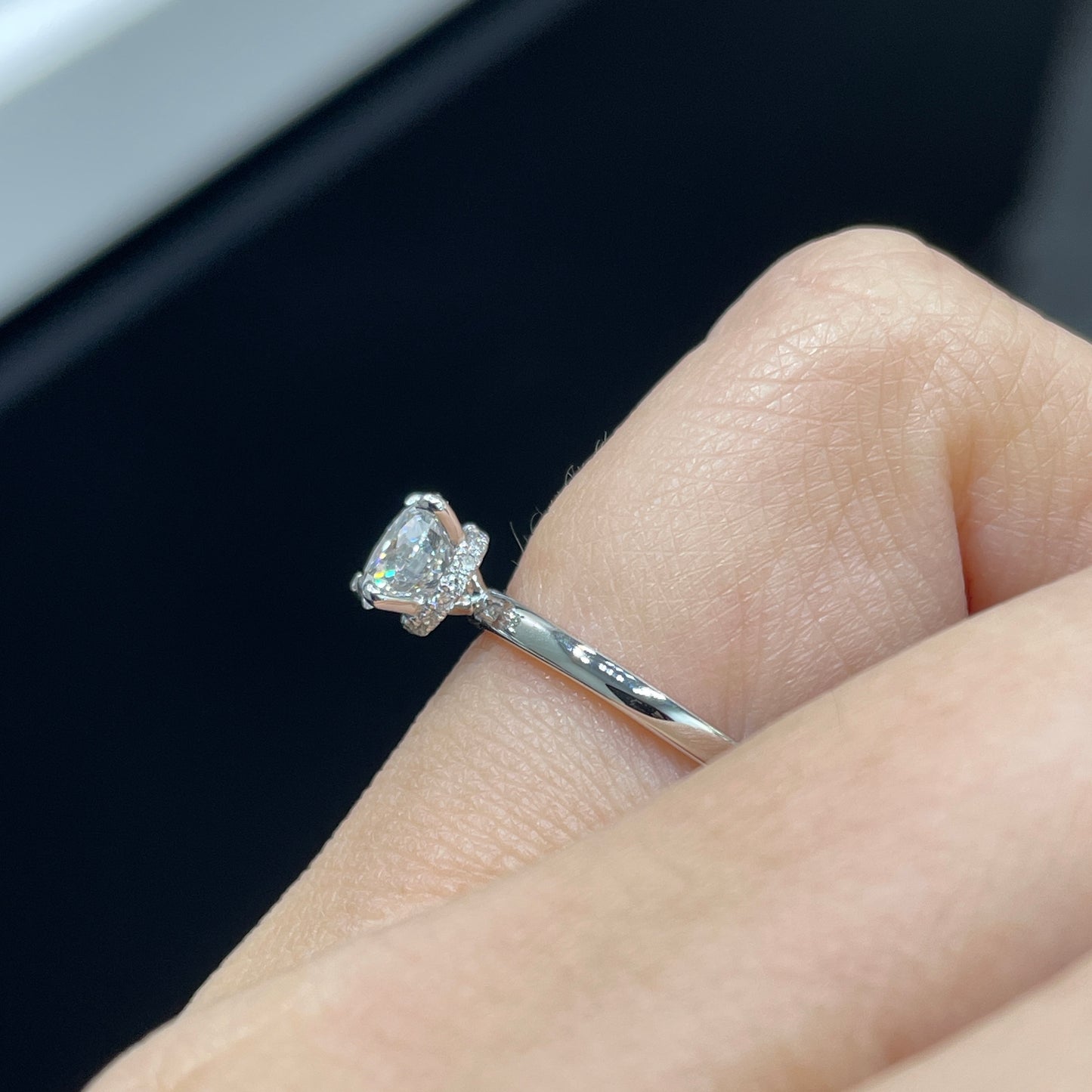 IGI diamond Round 0.8ct four-prong underhalo ring
