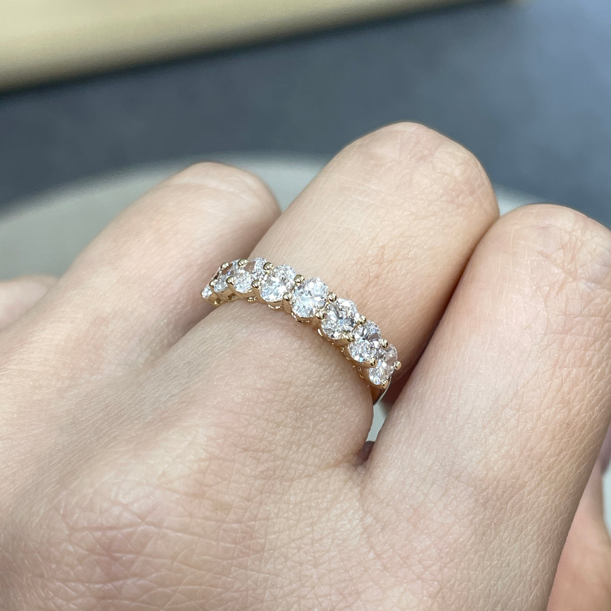 14k Lab diamond oval shape 1.2ct half eternity ring
