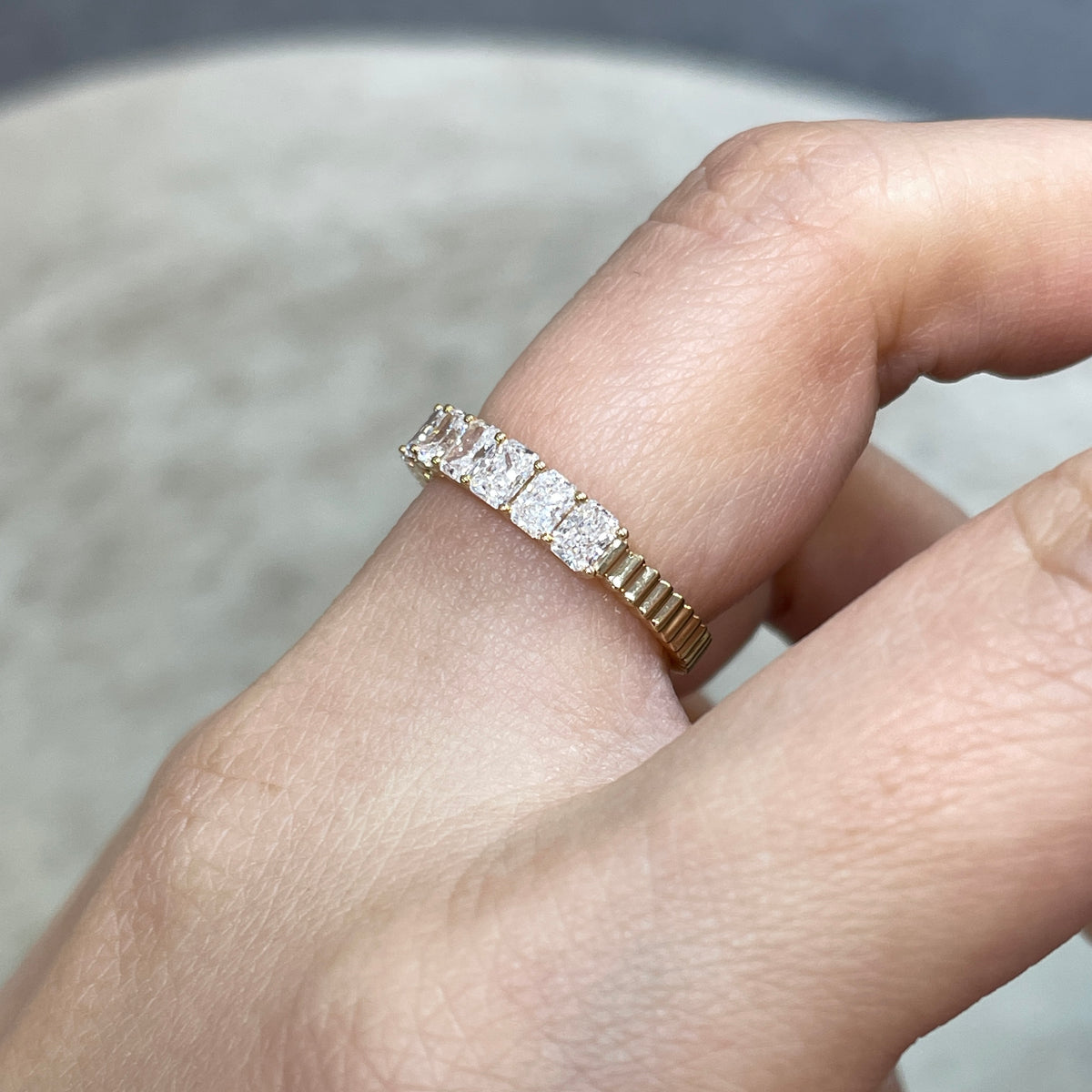 9k Lab diamond Radiant cut 1.35ct half eternity straight vertical line band ring