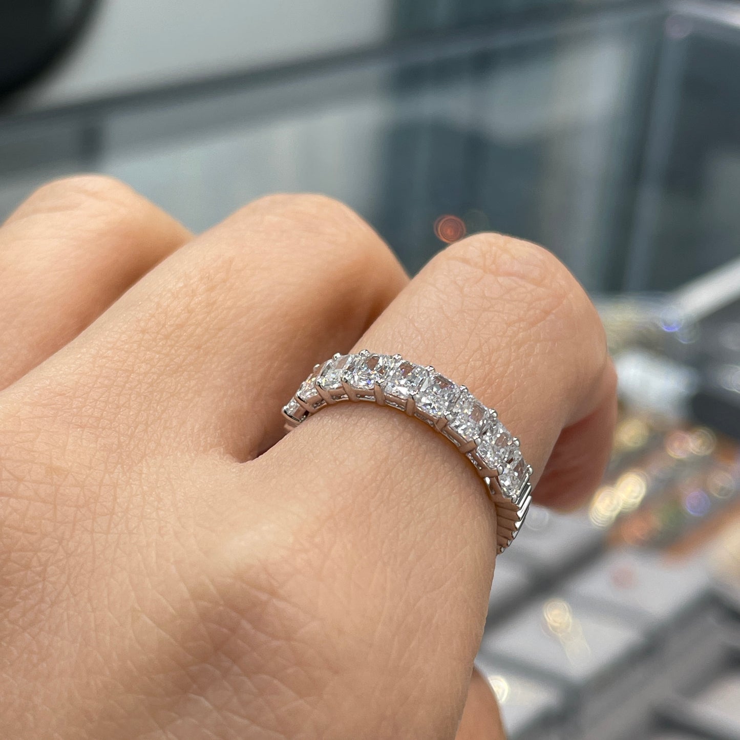 Lab diamond Radiant cut 1.35ct half eternity straight vertical line band ring