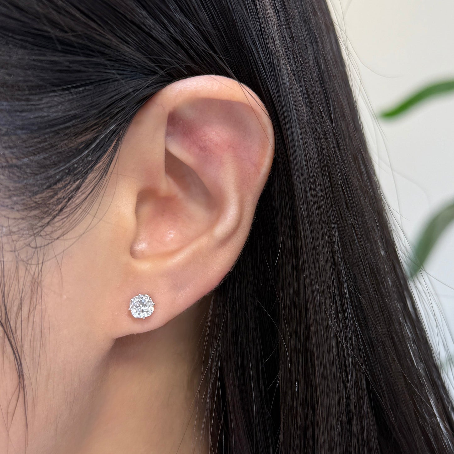 Lab diamond cushion shape 1.4ct compass four-prong stud earrings-pair