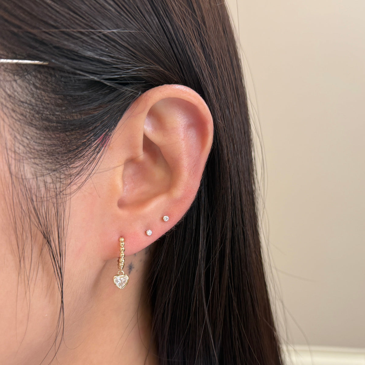 9k Lab diamond heart shape 0.54ct bezel milgrain 8mm hoop earrings - pair