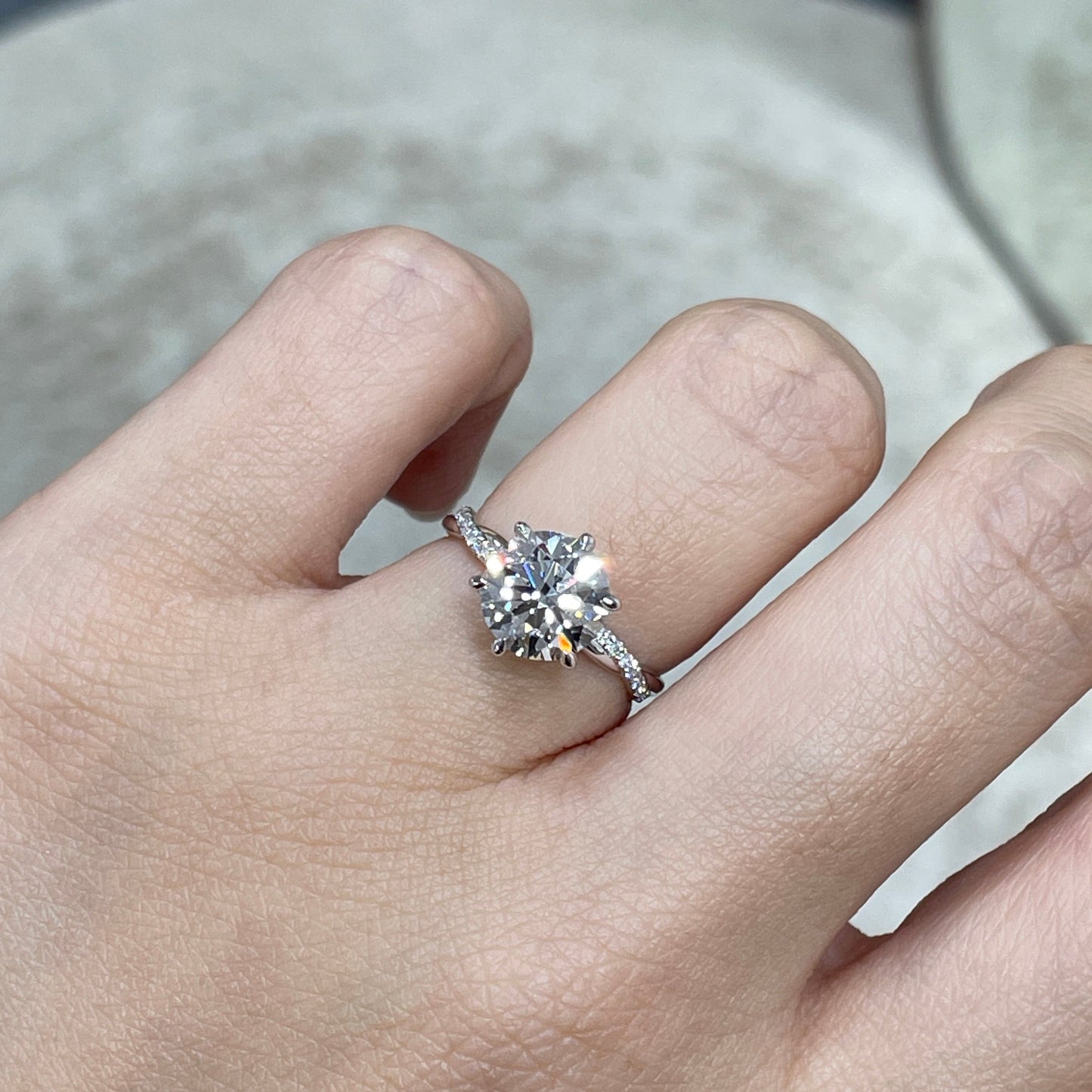 IGI lab diamond round 2ct six-prong pave twisted band ring