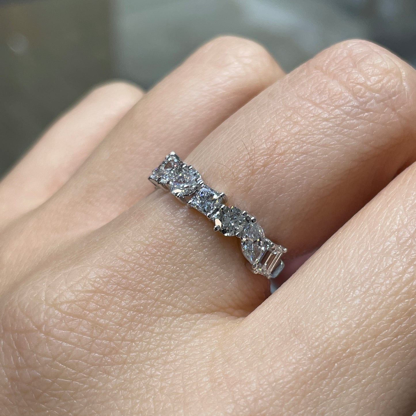 Lab diamond fancy shape 1.35ct irregular half eternity  ring