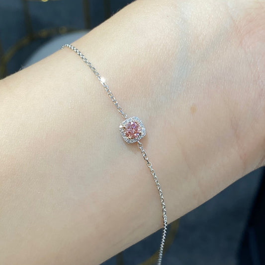 Lab pink diamond round 0.25ct halo bracelet