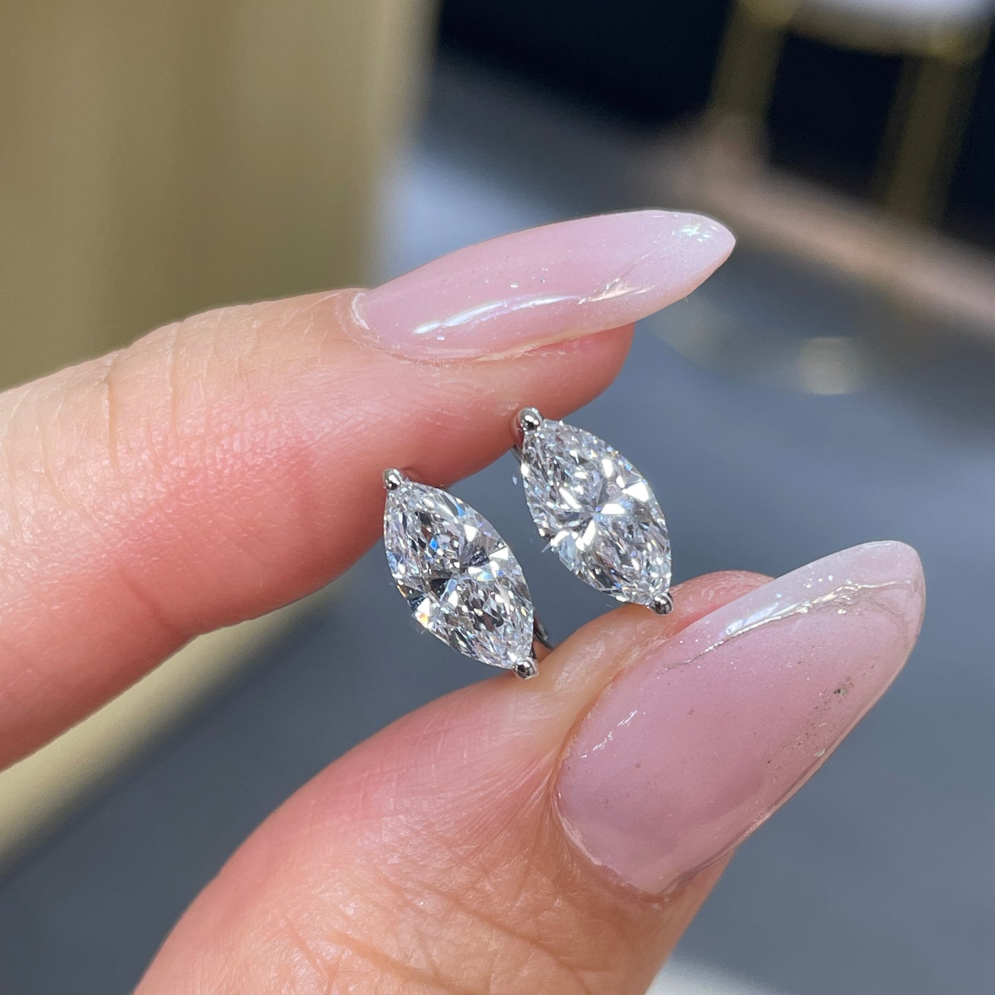 Lab diamond marquise shape 1.4ct 9mm hoop earrings - pair