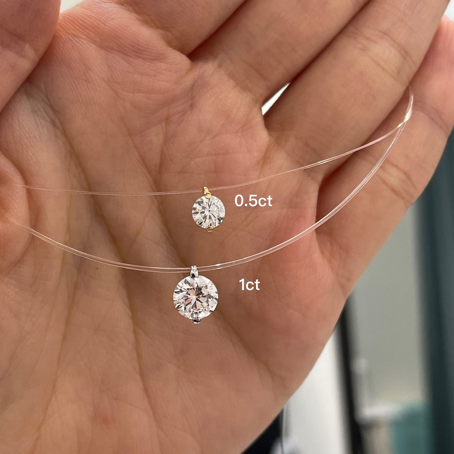 Lab diamond round 1.05ct invisible fish thread necklace