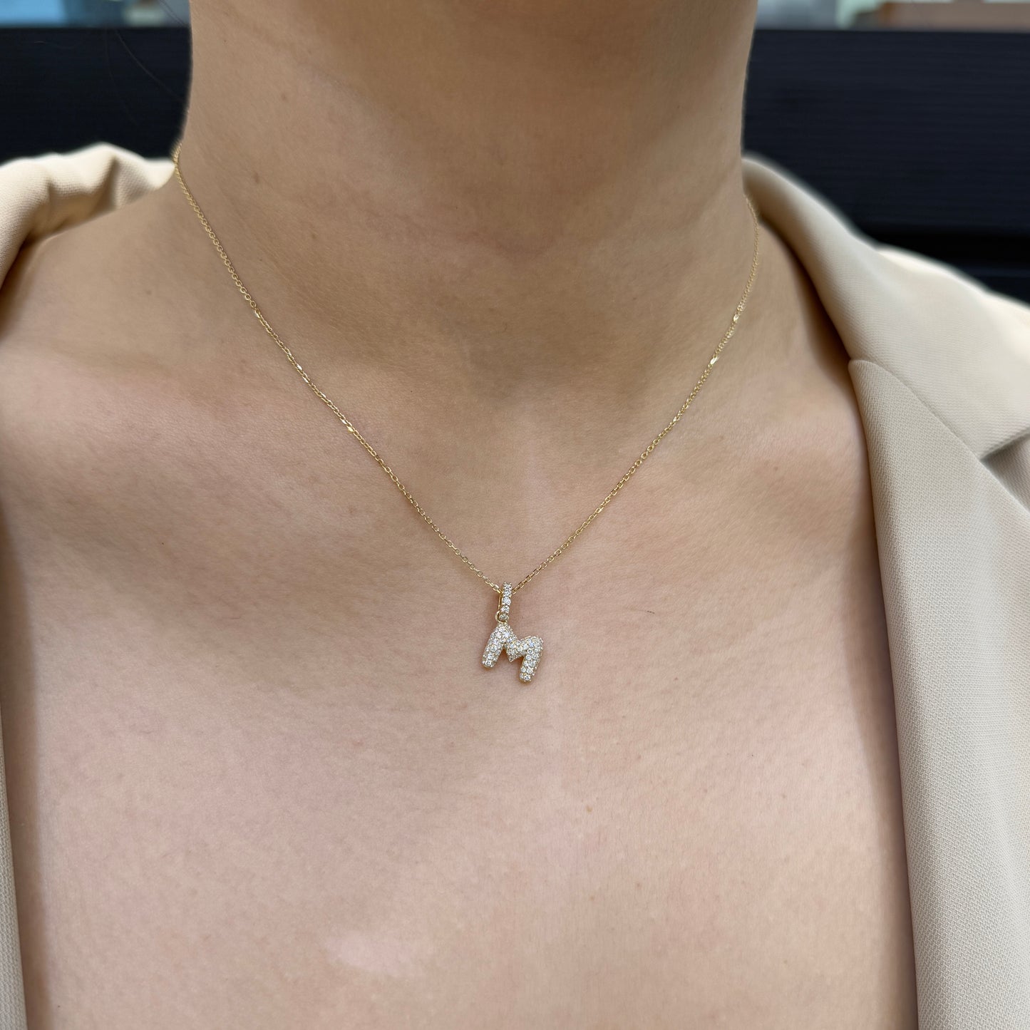 Lab diamond  baby bubble initial open clip pendant