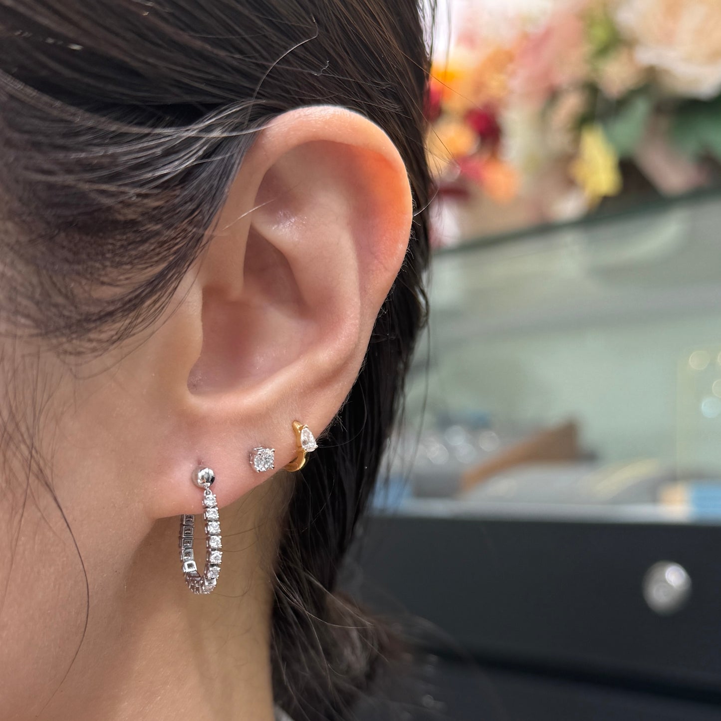 Lab Diamond round 0.4ct tennis chain U shape earrings-pair