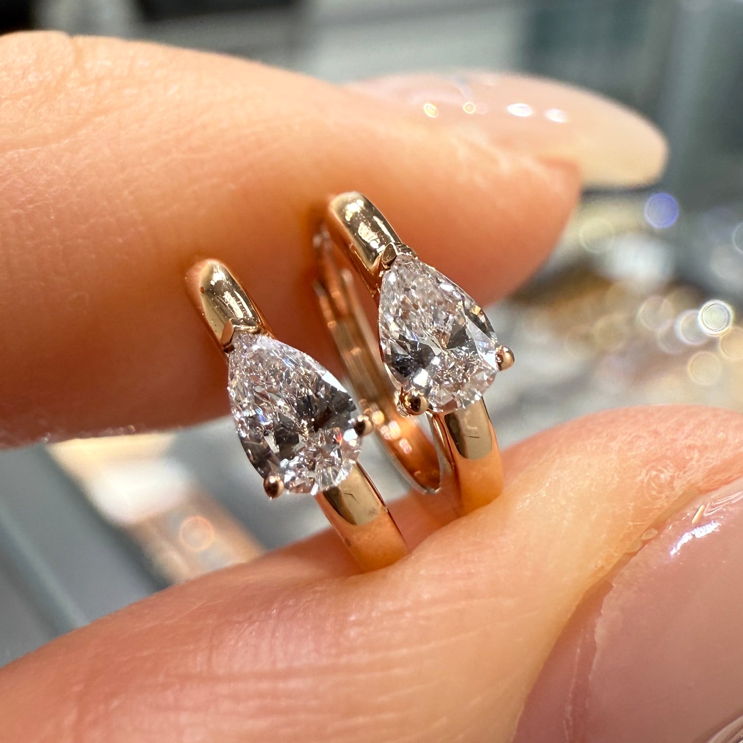Lab Diamond Pear shape 0.1ct 8mm hoop earring-each