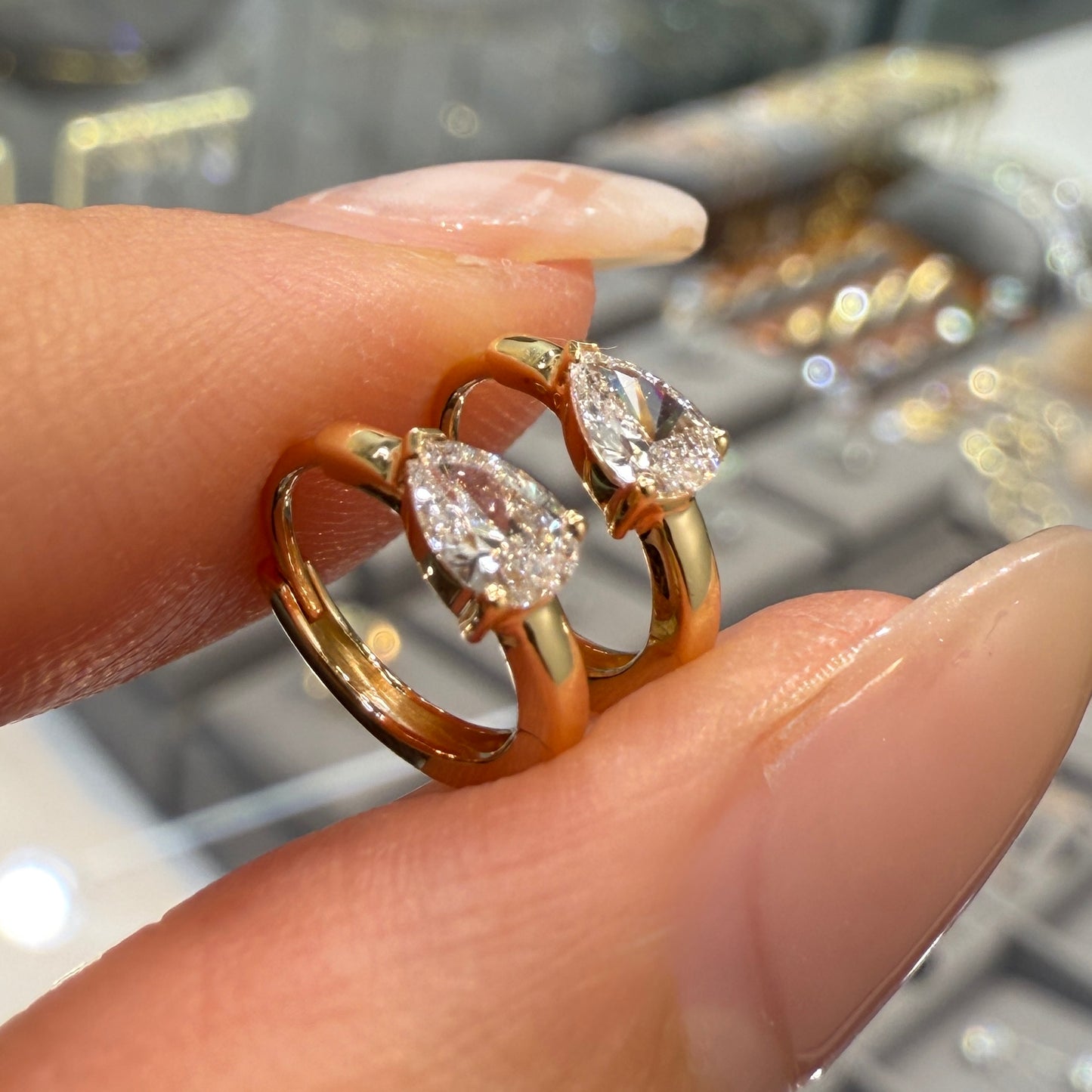 Lab diamond Pear shape 0.13ct 8mm hoop earring - each