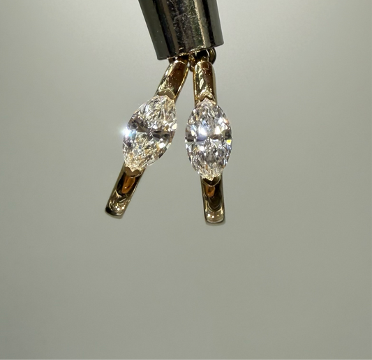 Lab diamond Marquise shape 0.15ct 10mm hoop earring-each