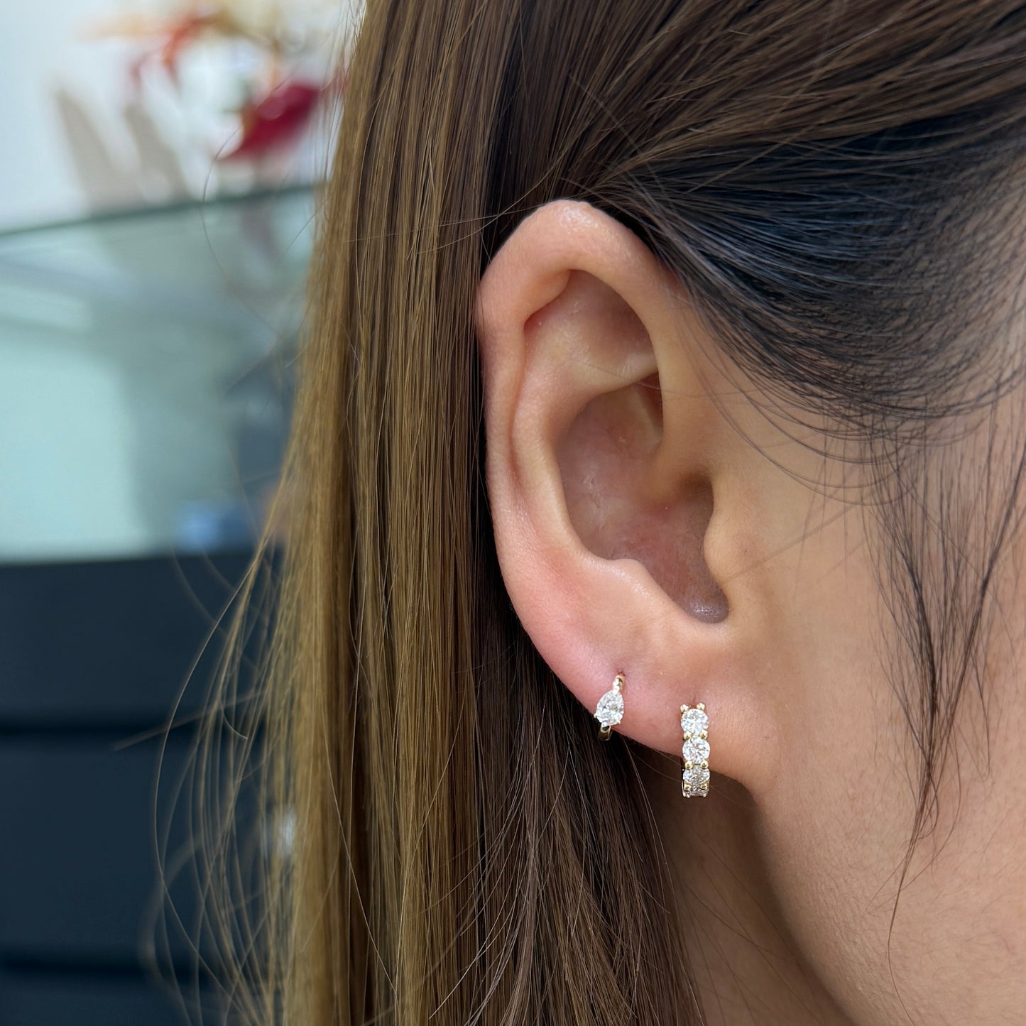 Lab diamond Pear shape 0.1ct 6mm hoop earring-each