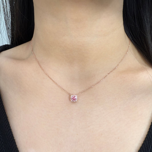 Lab grown pink diamond 0.35ct halo necklace