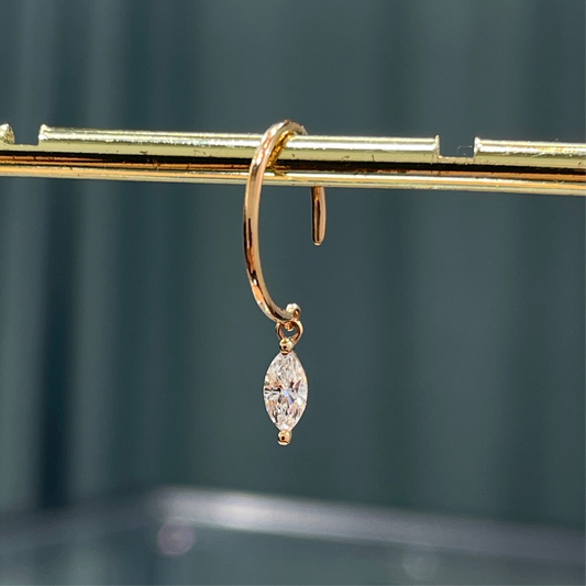 Lab diamond Marquise shape 0.1ct C shape hook earring-each