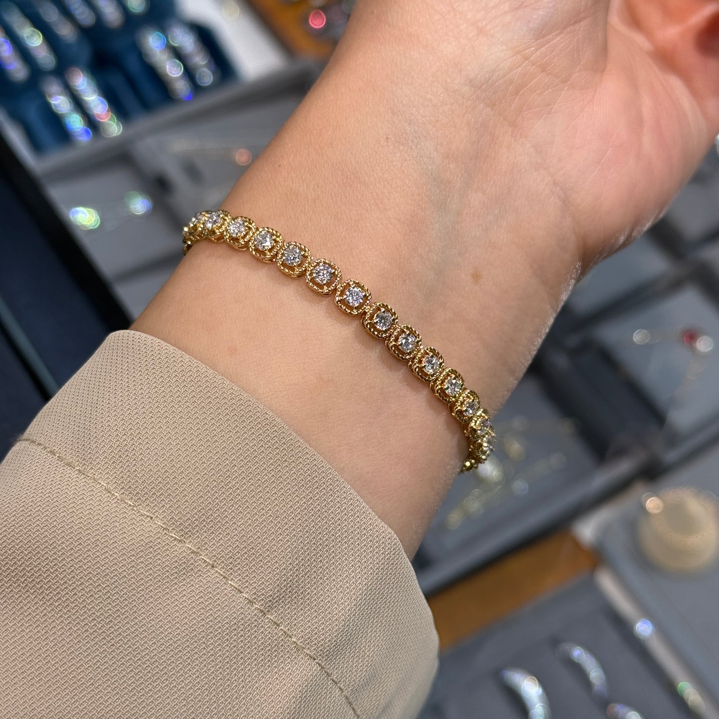 Lab diamond round 3ct cushion shape milgrain bezel tennis bracelet