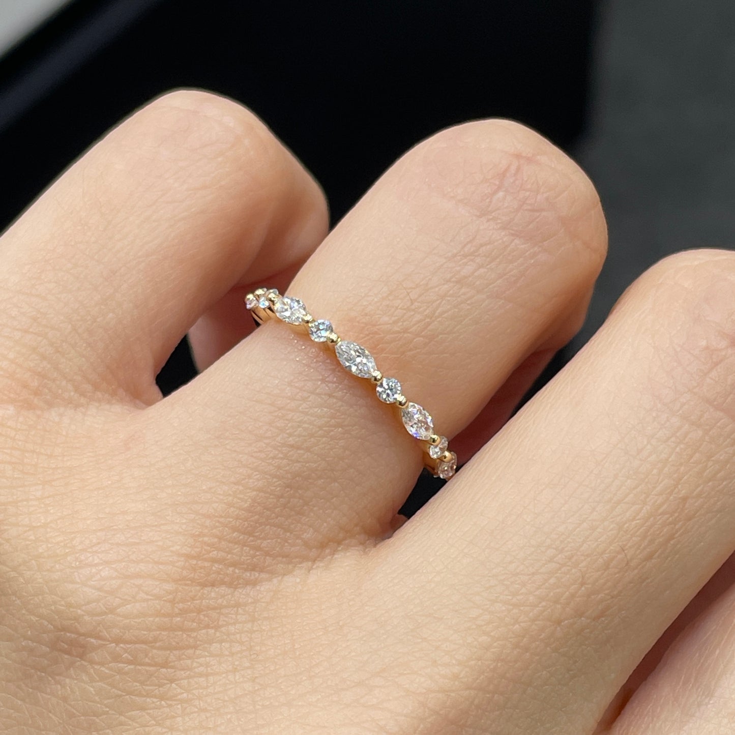 Lab diamond marquise round mix 0.48ct half eternity ring