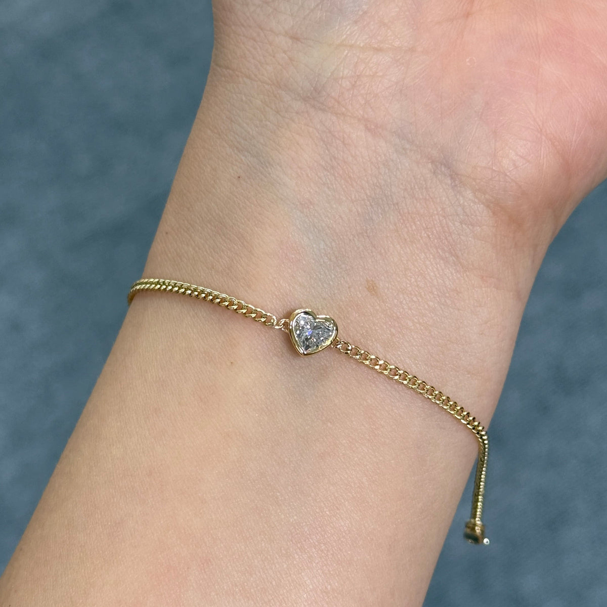 Lab diamond heart shape 0.5ct bezel with 1.8mm Cuban bracelet