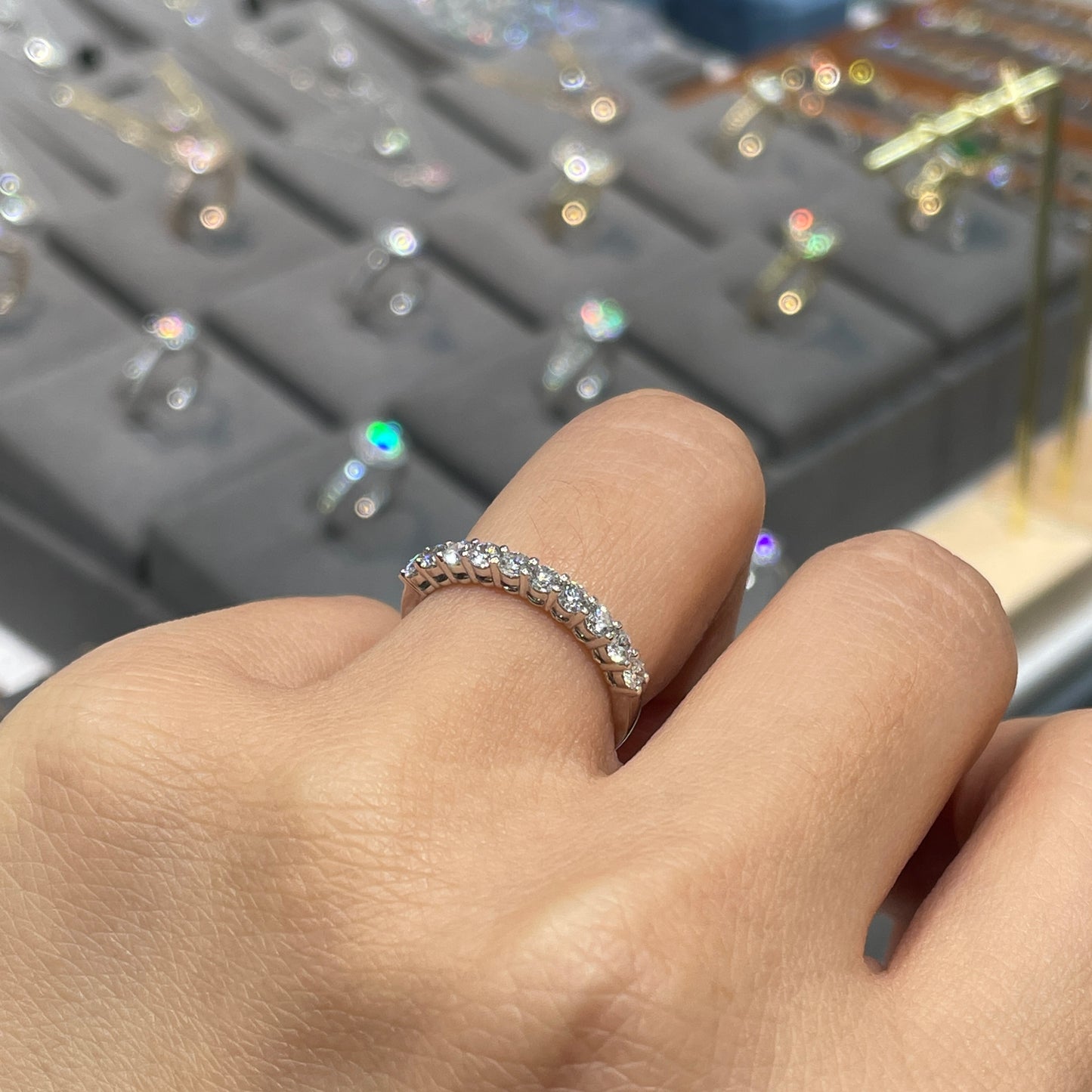Lab diamond round 0.5ct half eternity ring