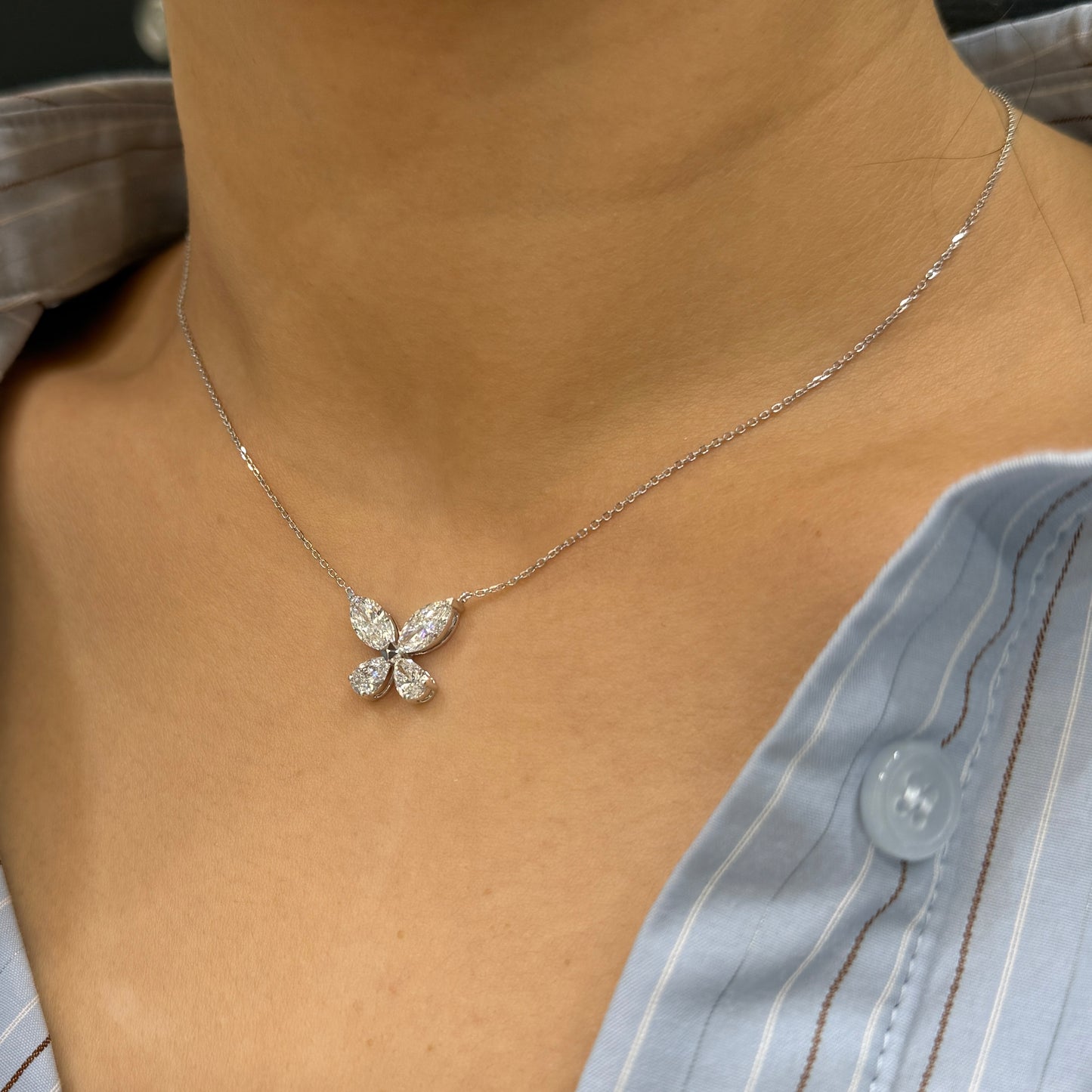 Lab diamond Marquise and Pear shape 2ct butterfly necklace