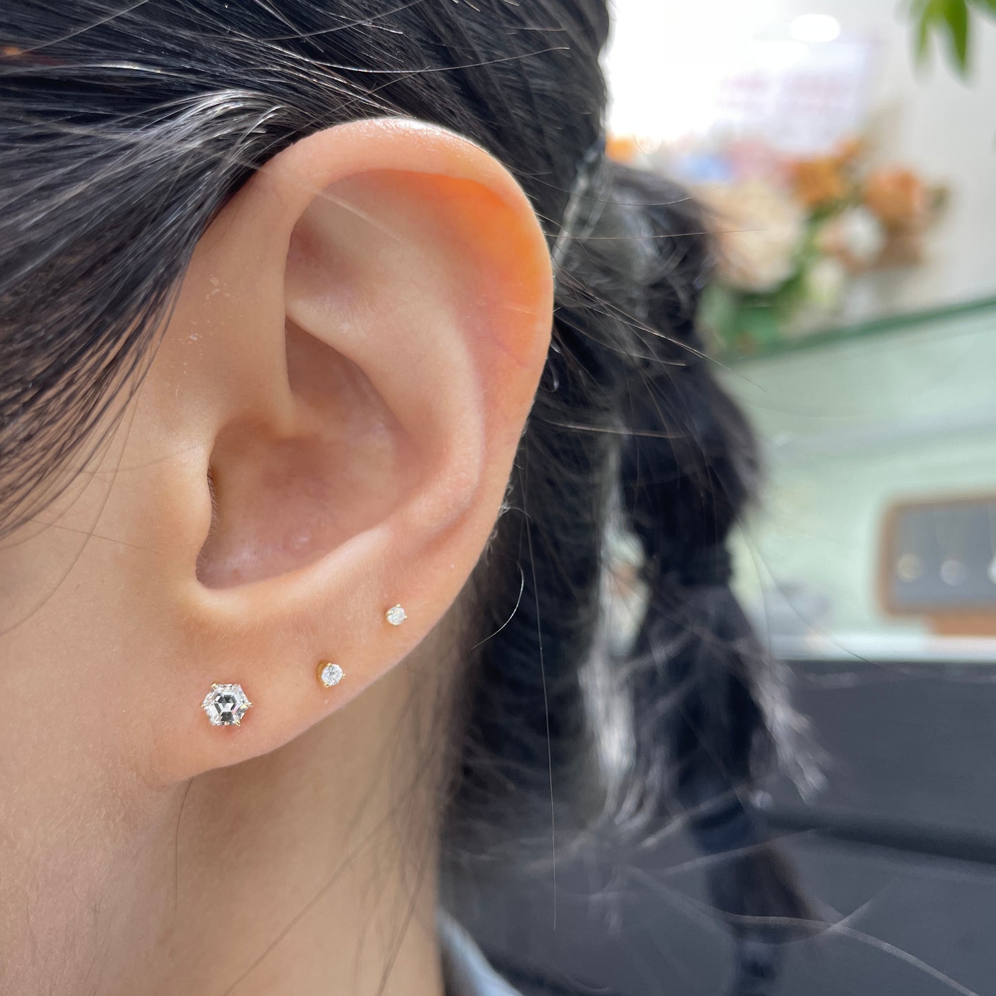 Lab diamond Hexagon cut 0.4ct stud earrings-pair
