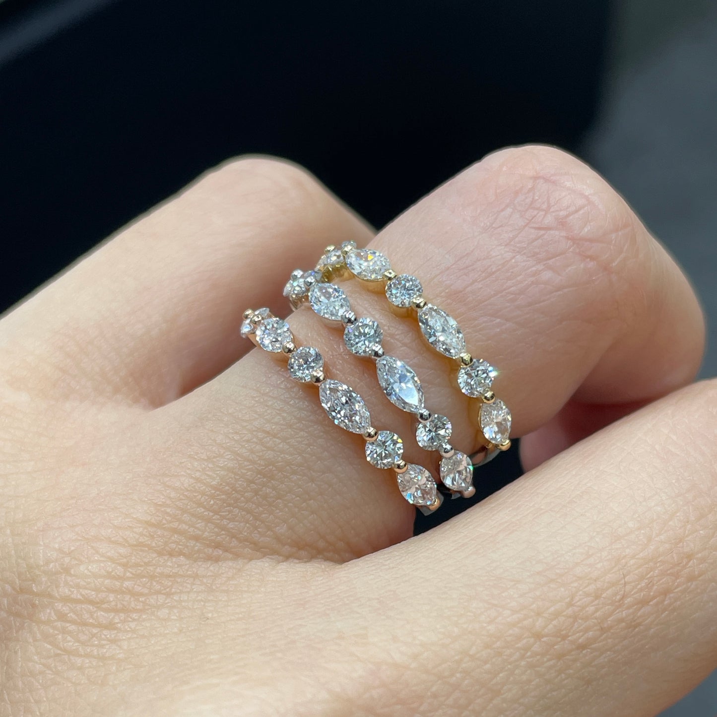 Lab diamond marquise round mix 0.6ct half eternity ring