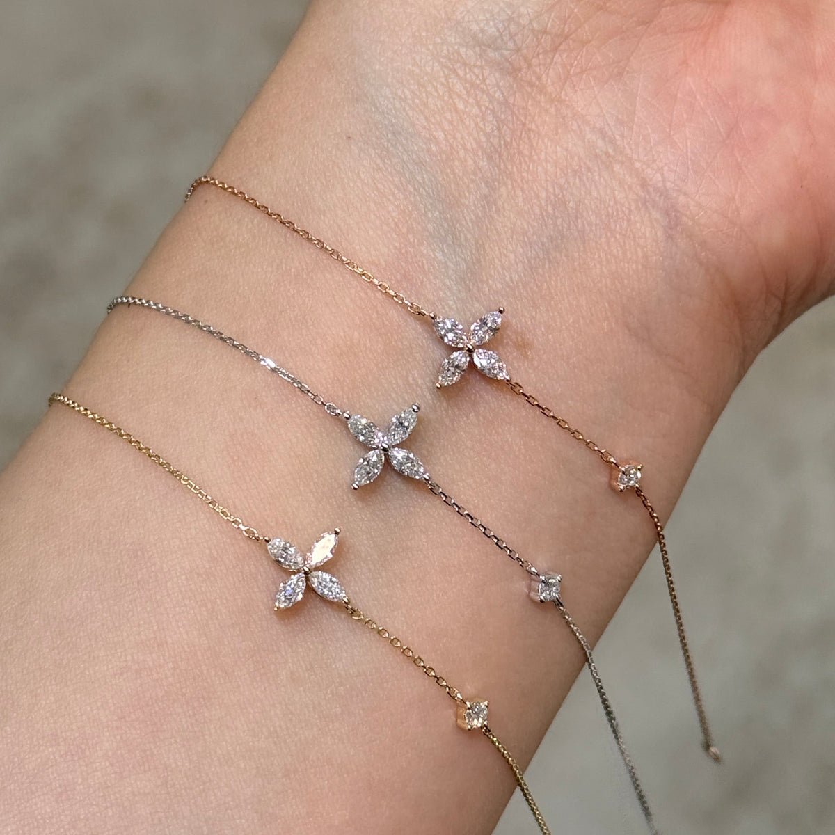 9k Lab diamond marquise flower with little diamond bracelet