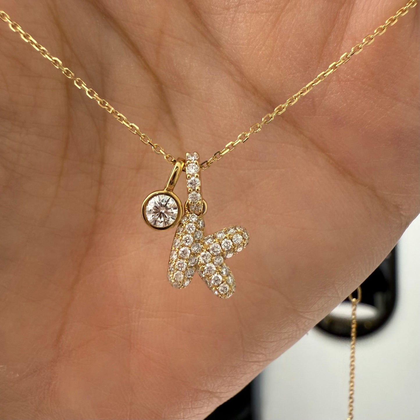 Lab diamond  baby bubble initial open clip pendant