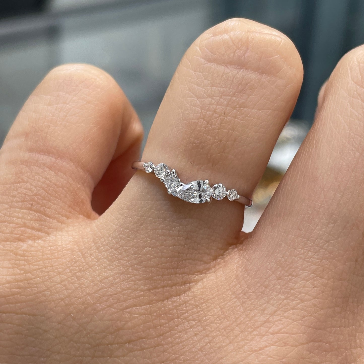 Lab diamond pear with multi shapes half eternity ring