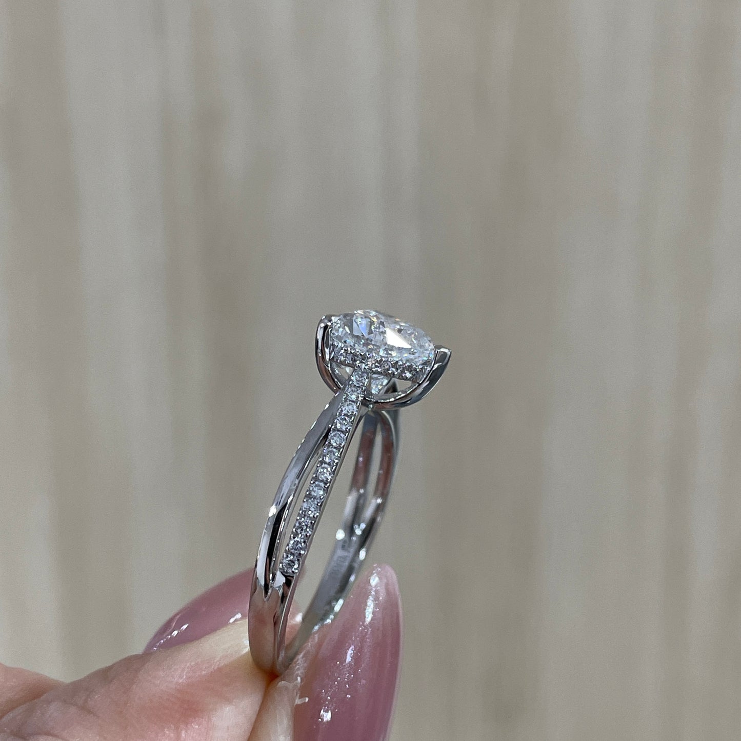 IGI Lab diamond heart shape 2ct three-prong underhalo criss cross pave band ring