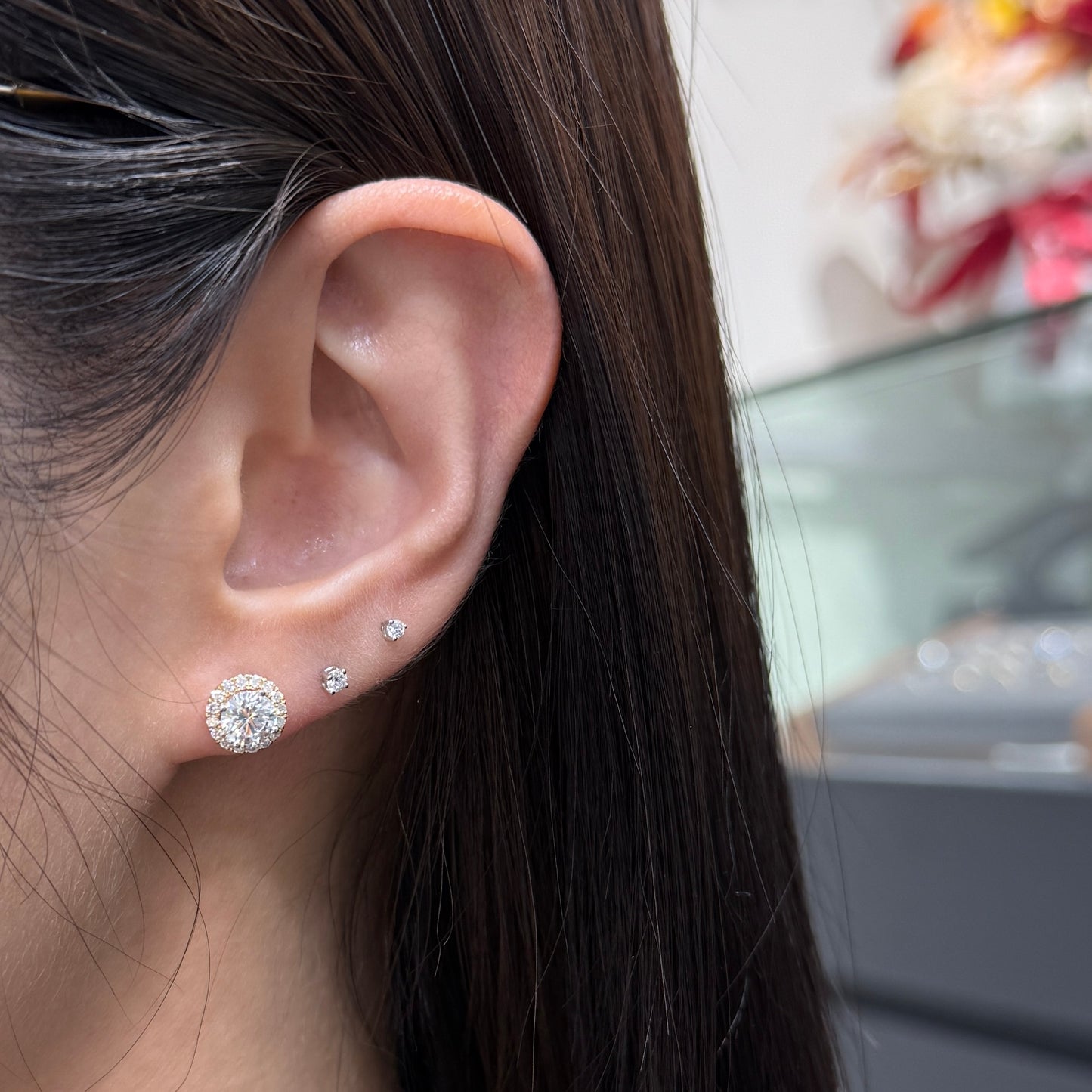 Lab diamond round 1.6ct with two tone removable halo jacket earrings-pair