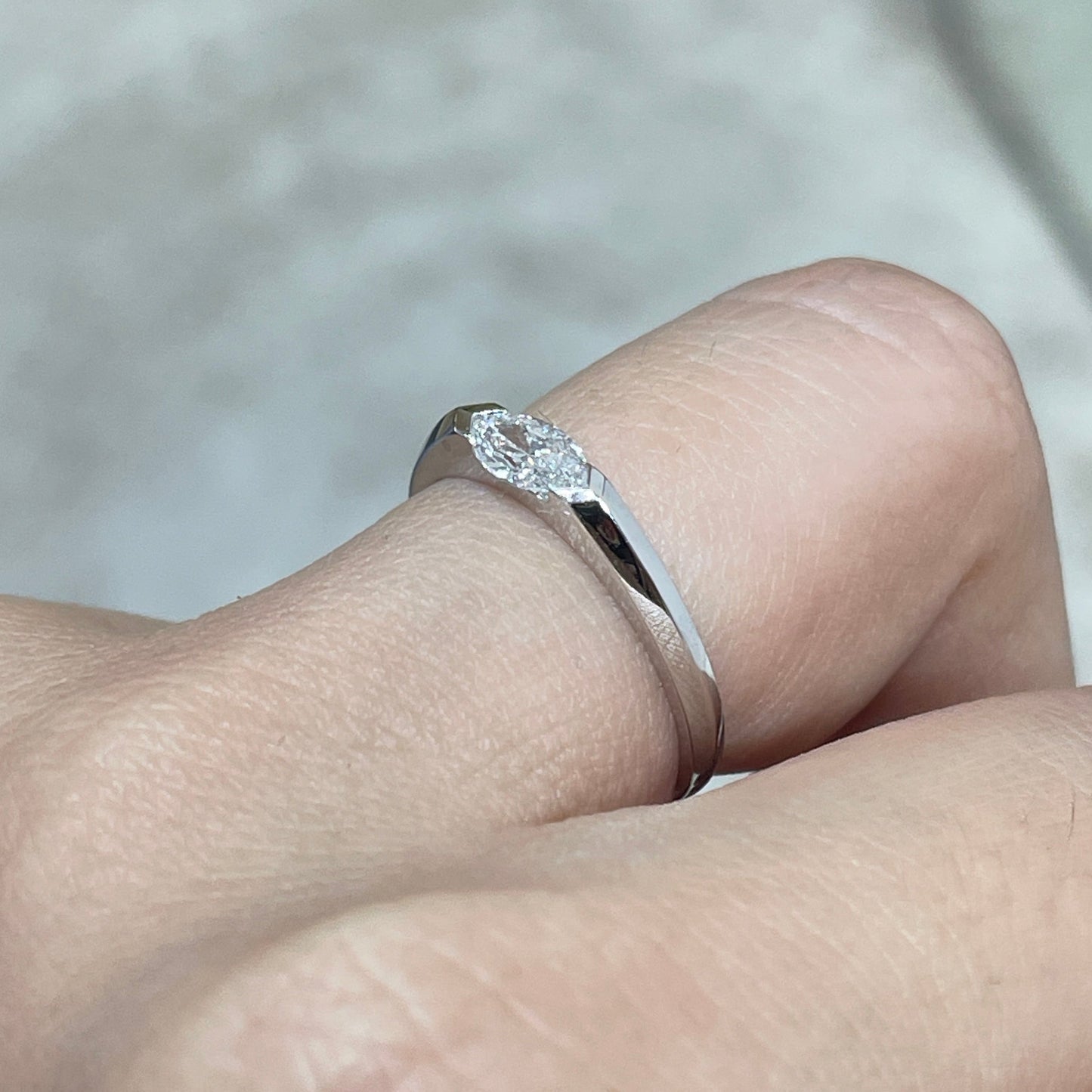 Lab diamond marquise 0.3ct east west horizontal ring