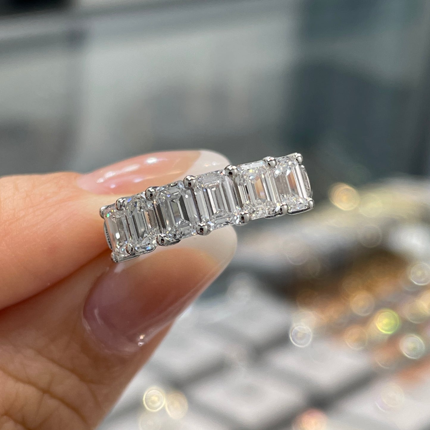 Lab Diamond emerald cut 2.4ct half eternity ring