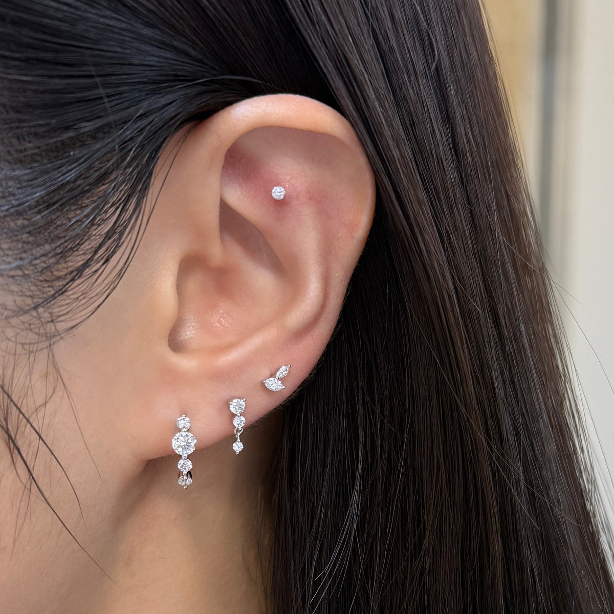 Lab Diamond round trio  swing stud earring-each