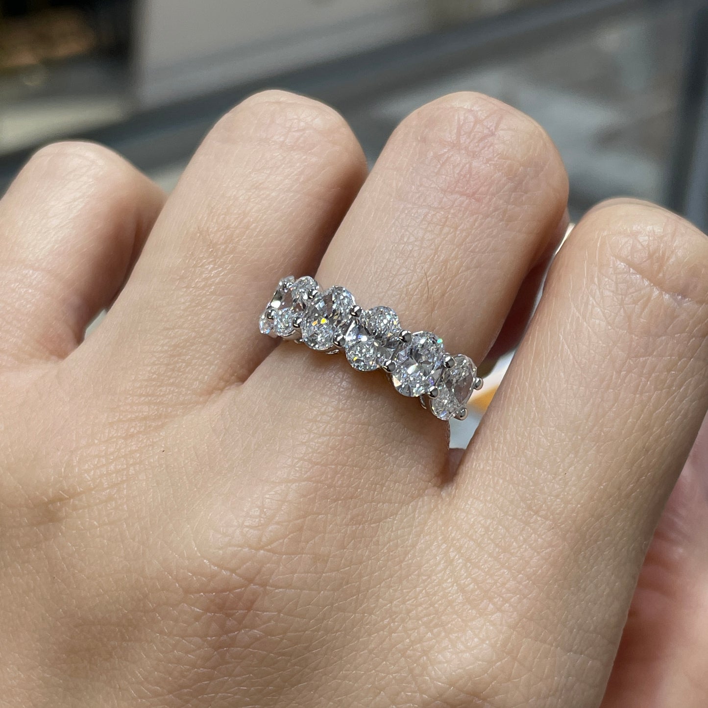 Lab diamond Oval shape 3ct half eternity ring