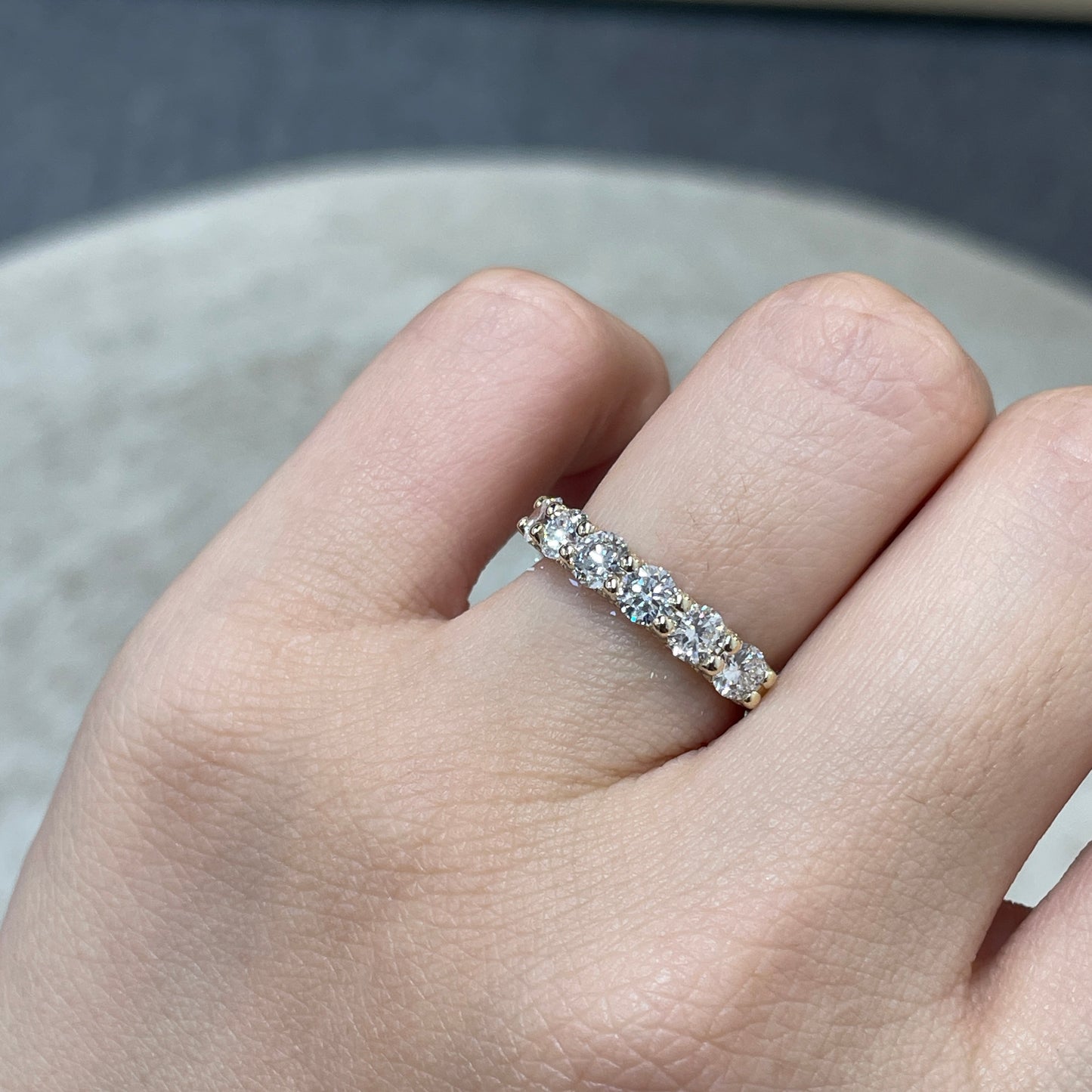 9k Lab diamond round 1.2ct U-prong pave eternity ring