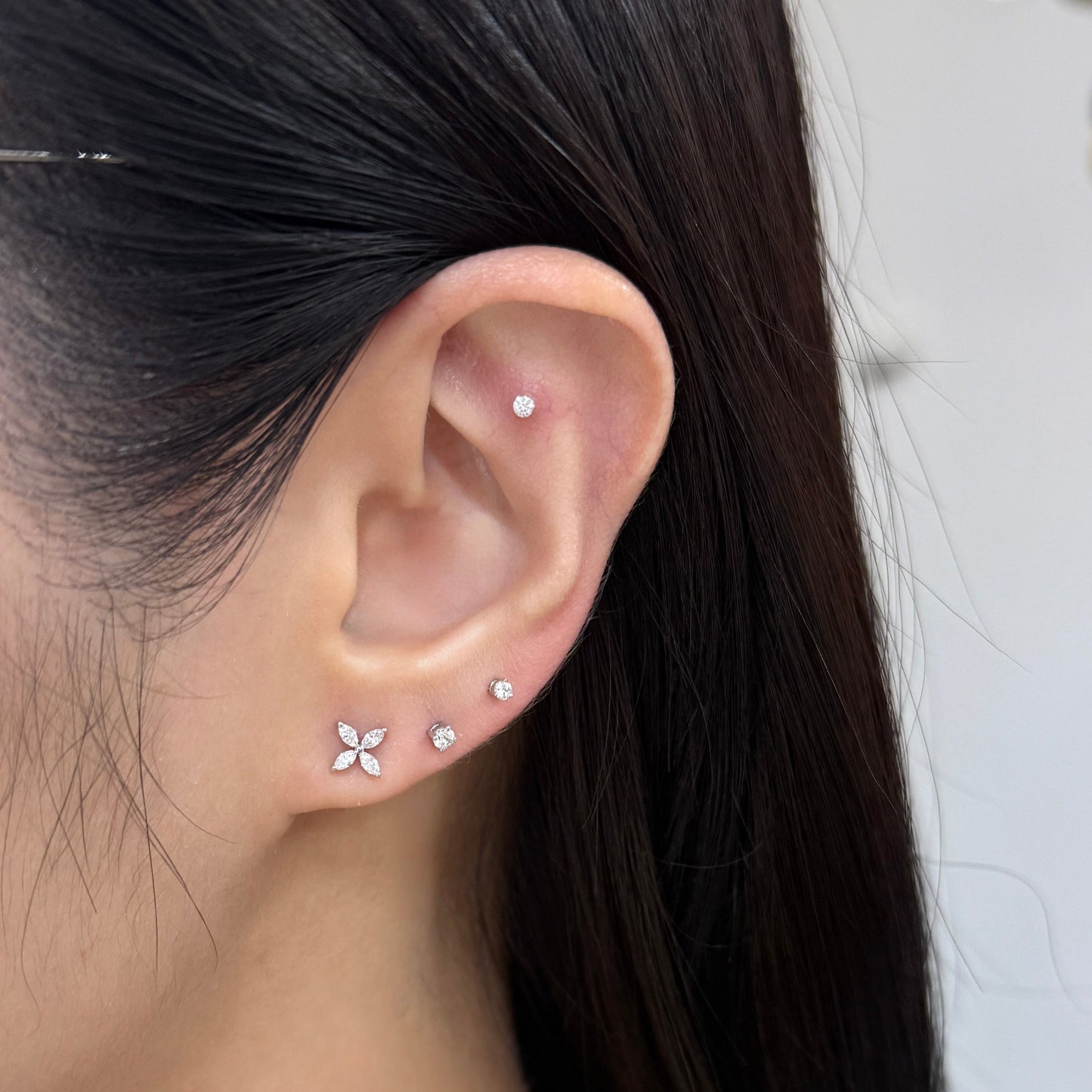 Lab diamond Marquise shape 0.24baby flower stud earrings -pair